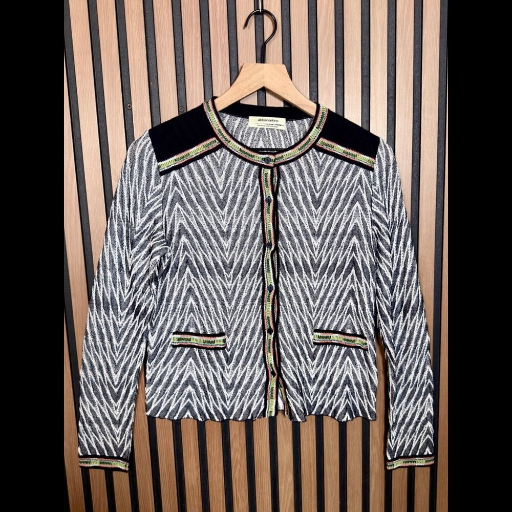Aldomartins Jacket 6 / Small Womens Gray Bamboo Stretch Geometric Front Pocket